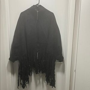 Elegant Black Velvety Fringe Cape for Women